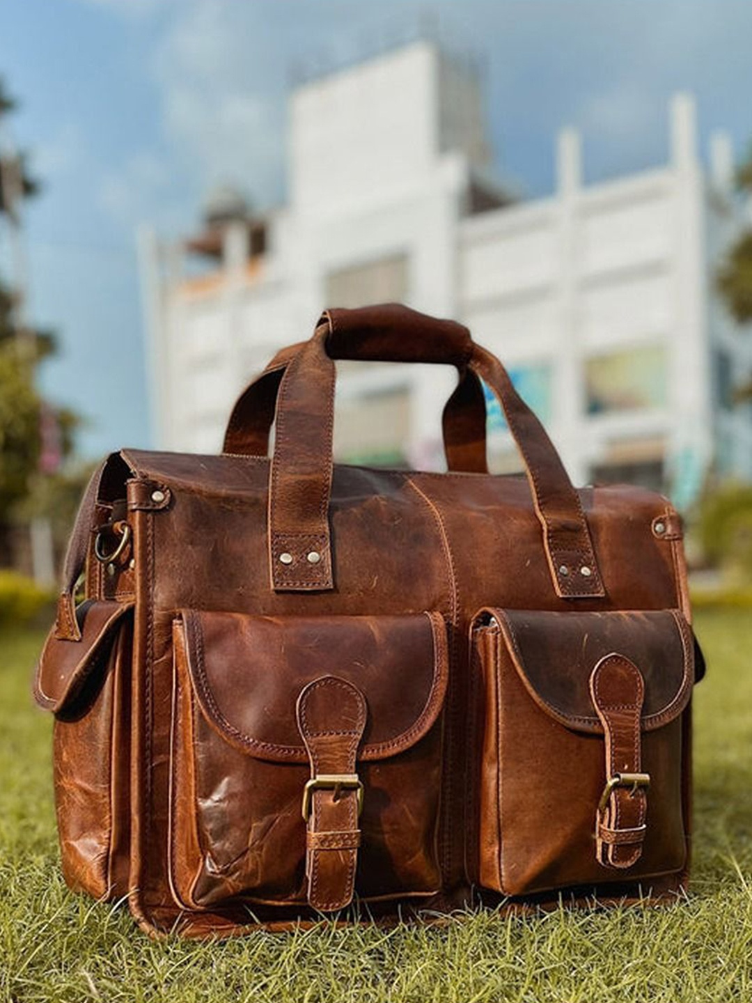 

MaheTri Unisex Leather Laptop Bag, Brown