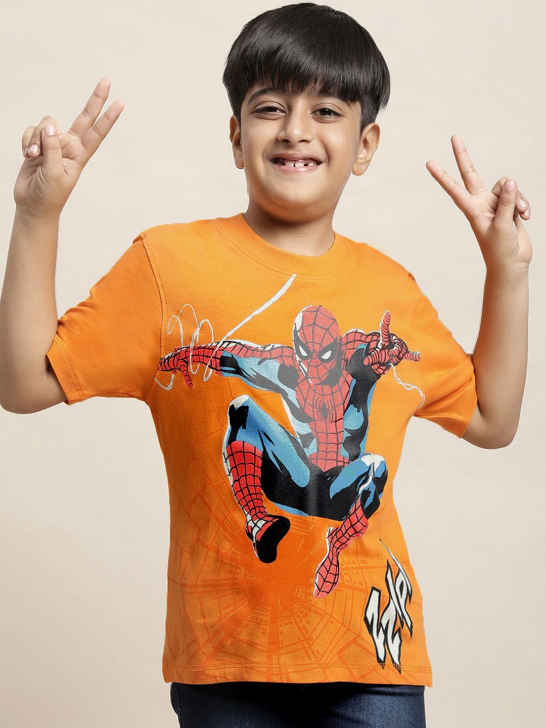 

Kids Ville Boys Graphic Printed Round Neck Cotton T-Shirt, Orange