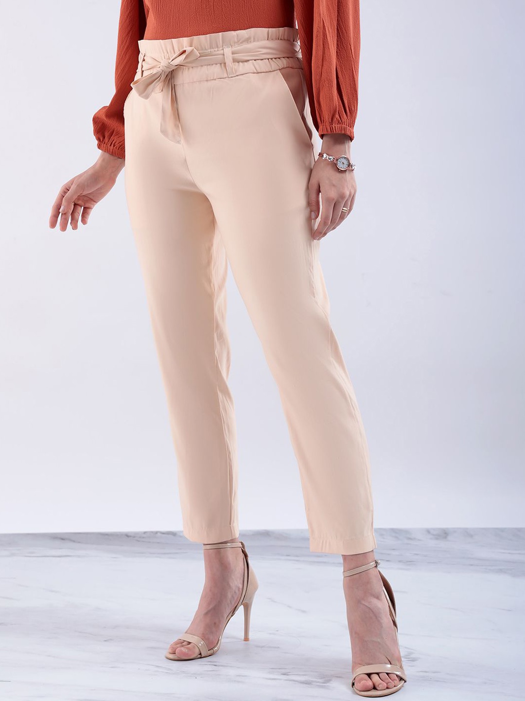 

Freehand by The Indian Garage Co Women Slim Fit Trousers, Beige
