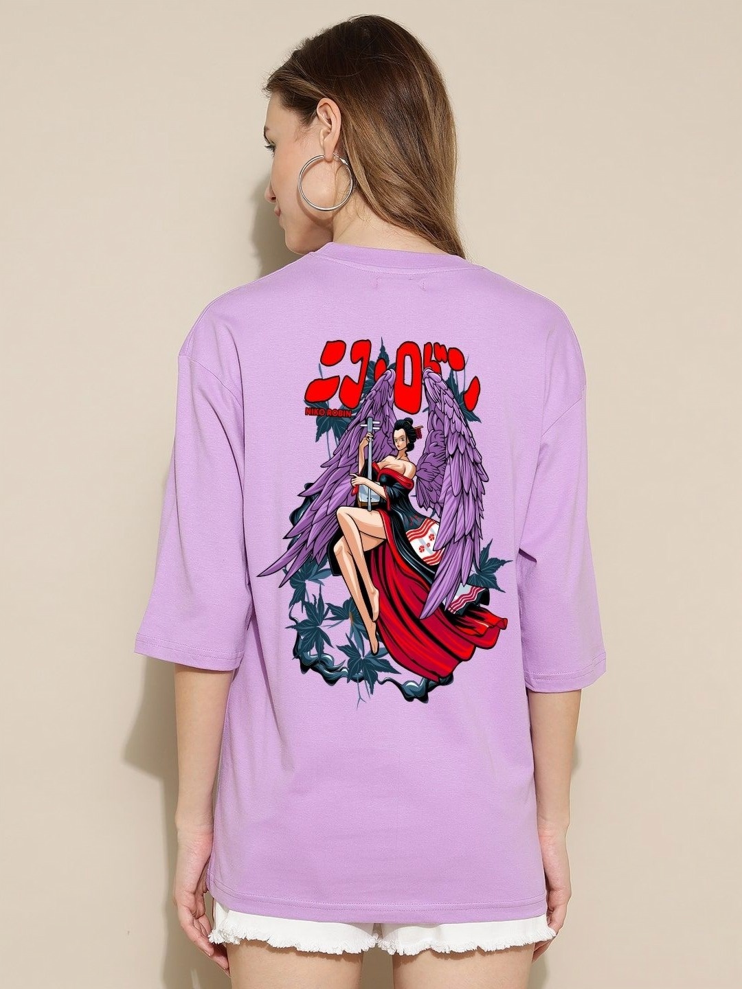 

Gavin Paris Women Bio Finish Graphic Printed Round Neck Pure Cotton Oversized T-Shirt, Purple