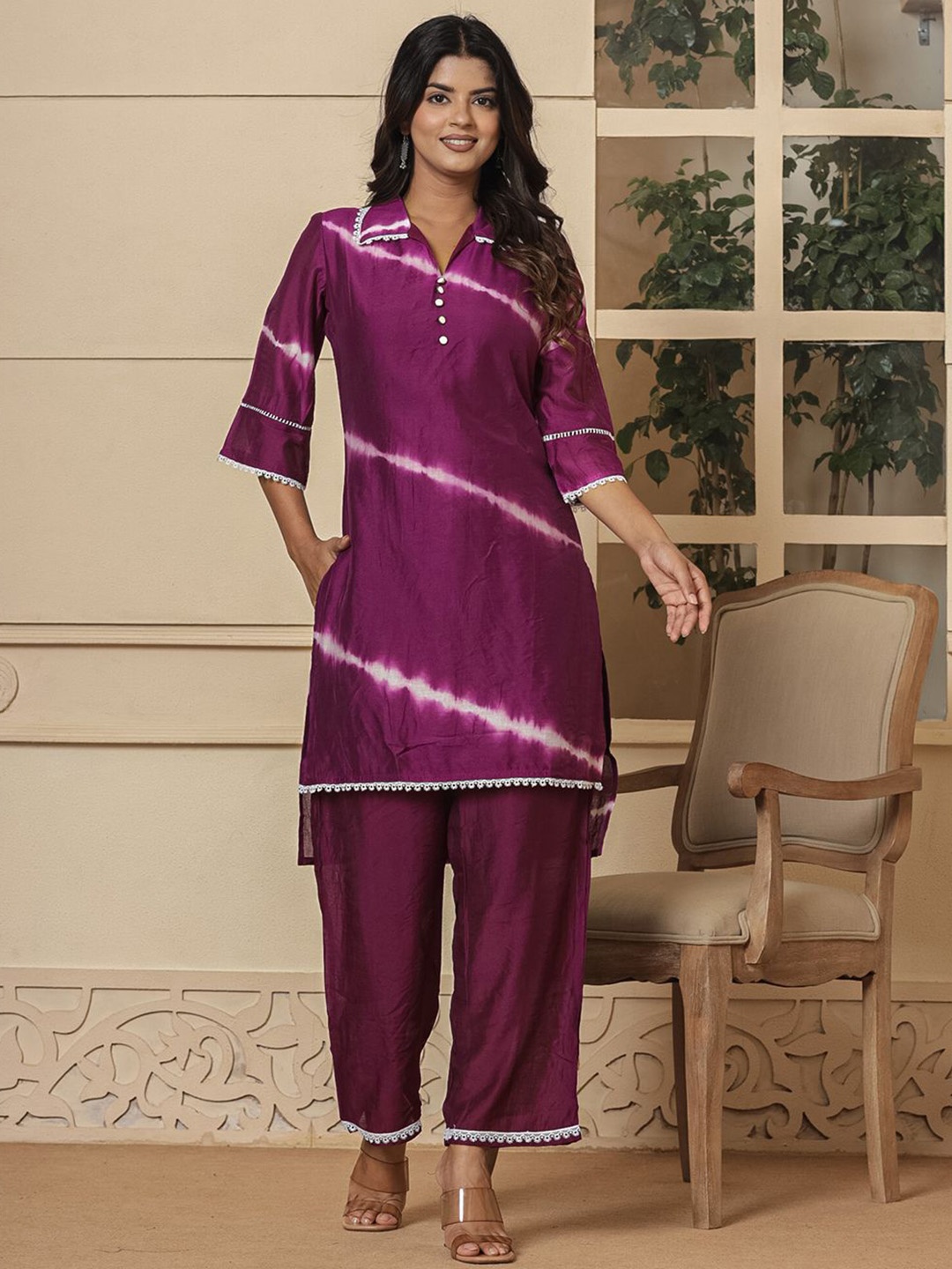 

Yufta Dyed Tunic & Trouser Co-Ords, Purple