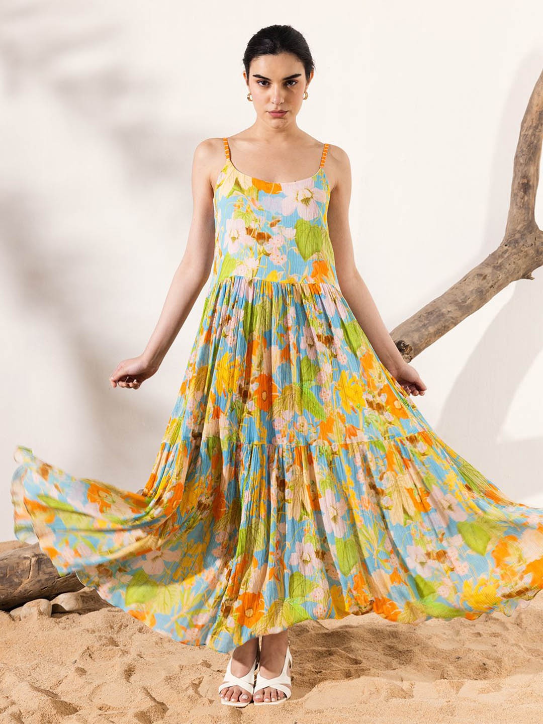 

REENA SHARMA Floral Print Crepe Maxi Dress, Multi