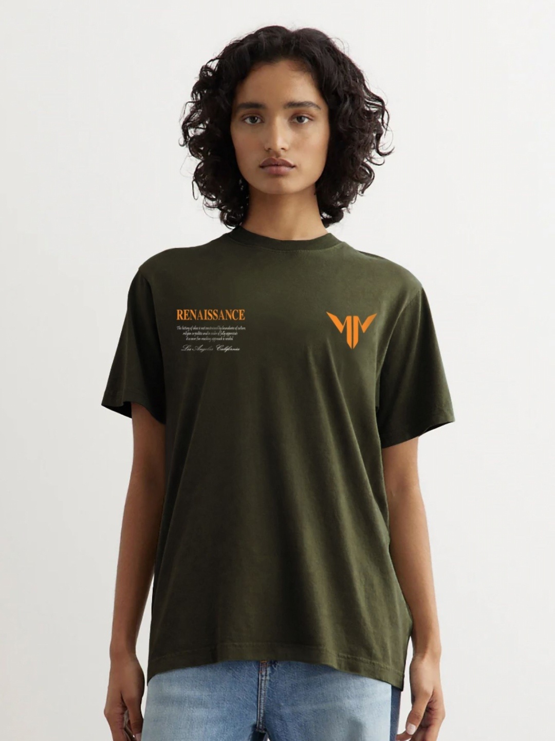 

MISCHIEF MONKEY Women Typography Printed Round Neck Cotton Oversized T-Shirt, Green