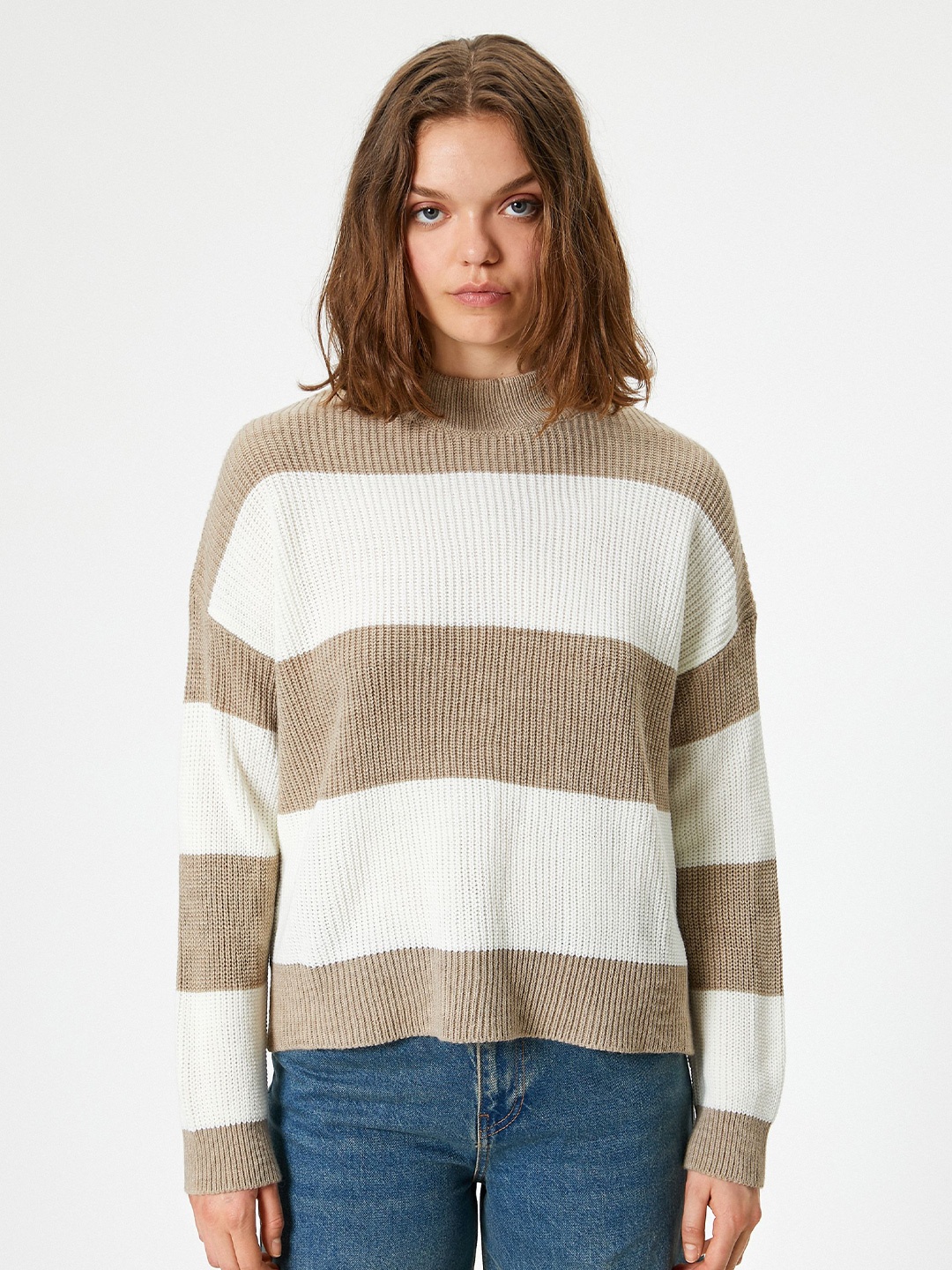 

Koton Women Striped Pullover, Beige