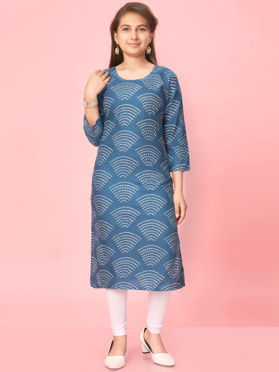 

BAESD Girls Geometric Printed Cotton Straight Kurta, Blue