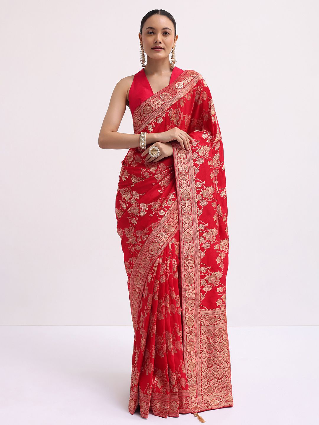 

KALKI Fashion Floral Zari Silk Blend Saree, Red