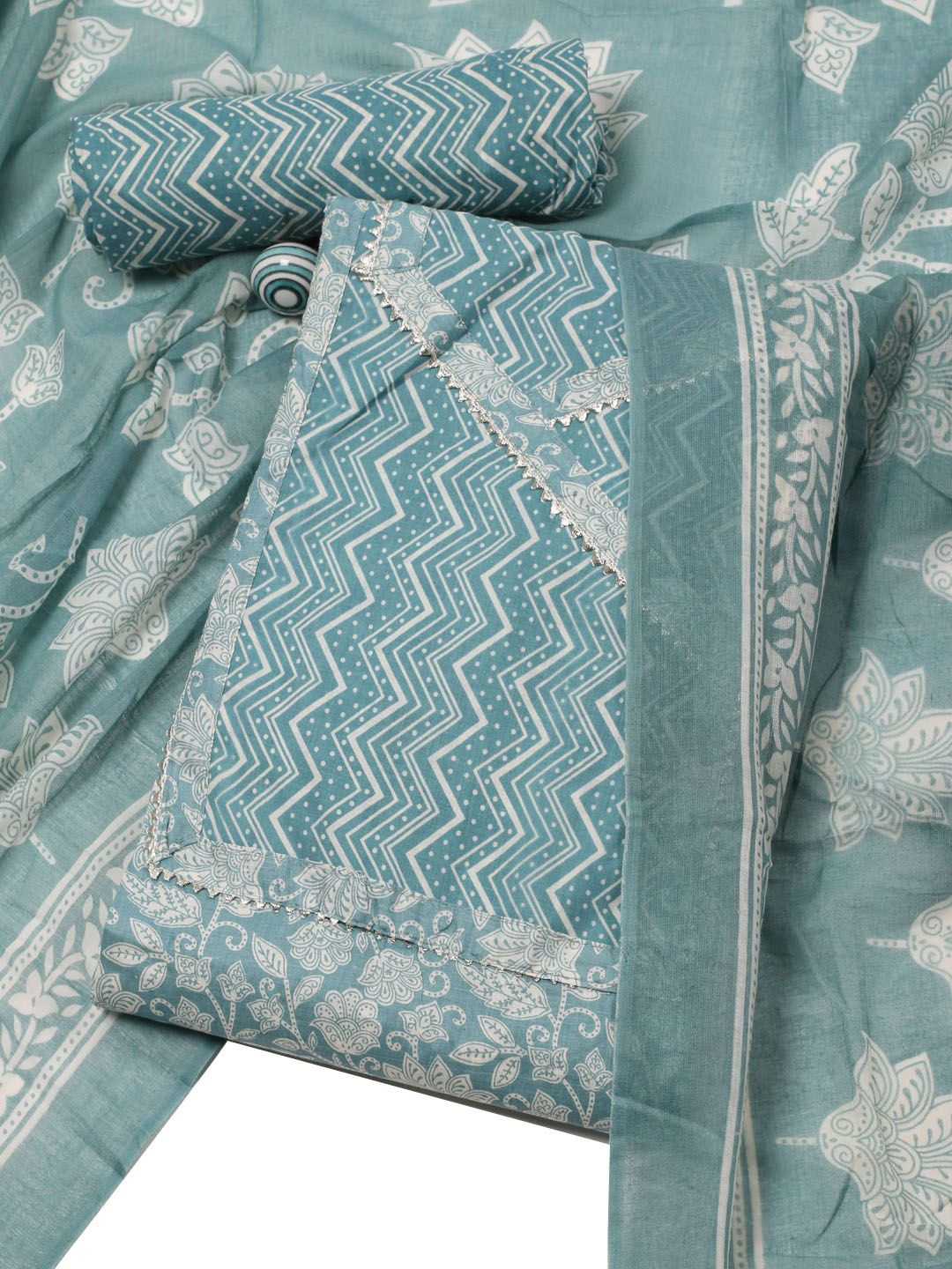 

Meena Bazaar Printed Unstitched Dress Material, Blue