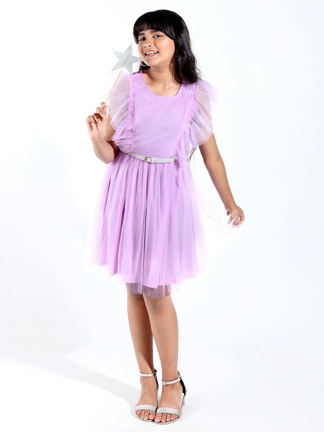 

Hola Bonita Girls Flutter Sleeves Fit and Flare Dress, Lavender