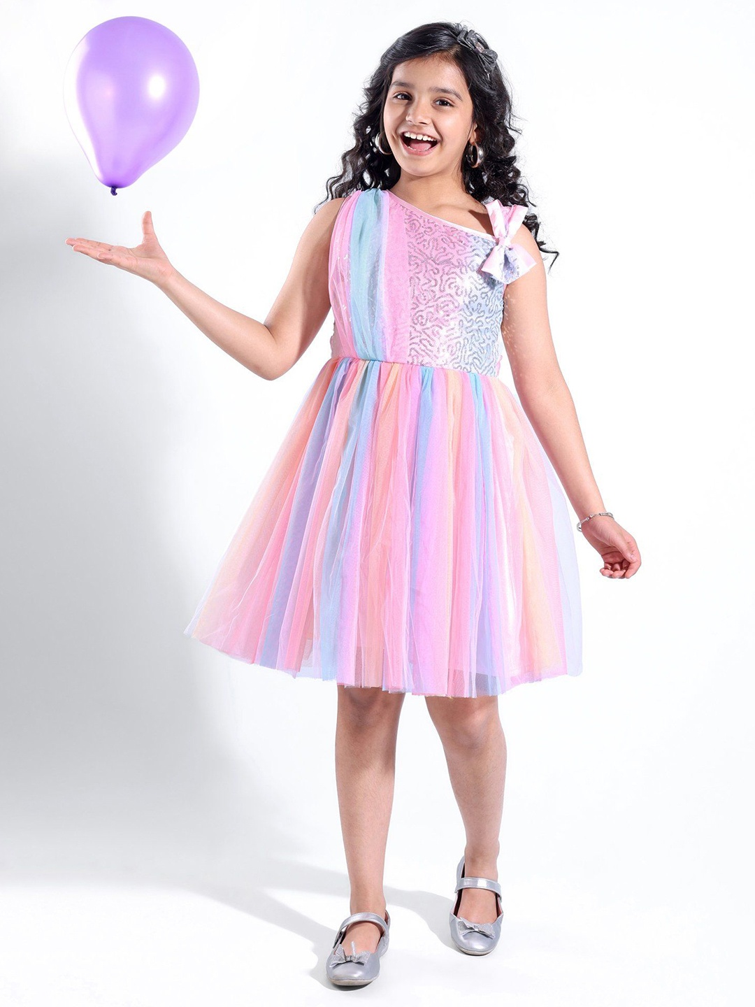 

Hola Bonita Girls Sequined Embellished Fit & Flare Dress, Pink