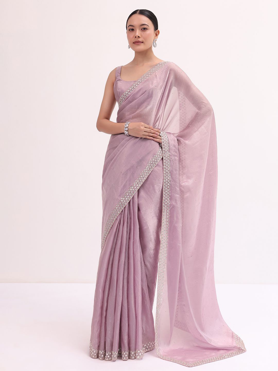

KALKI Fashion Embellished Beads and Stones Tissue Saree, Purple