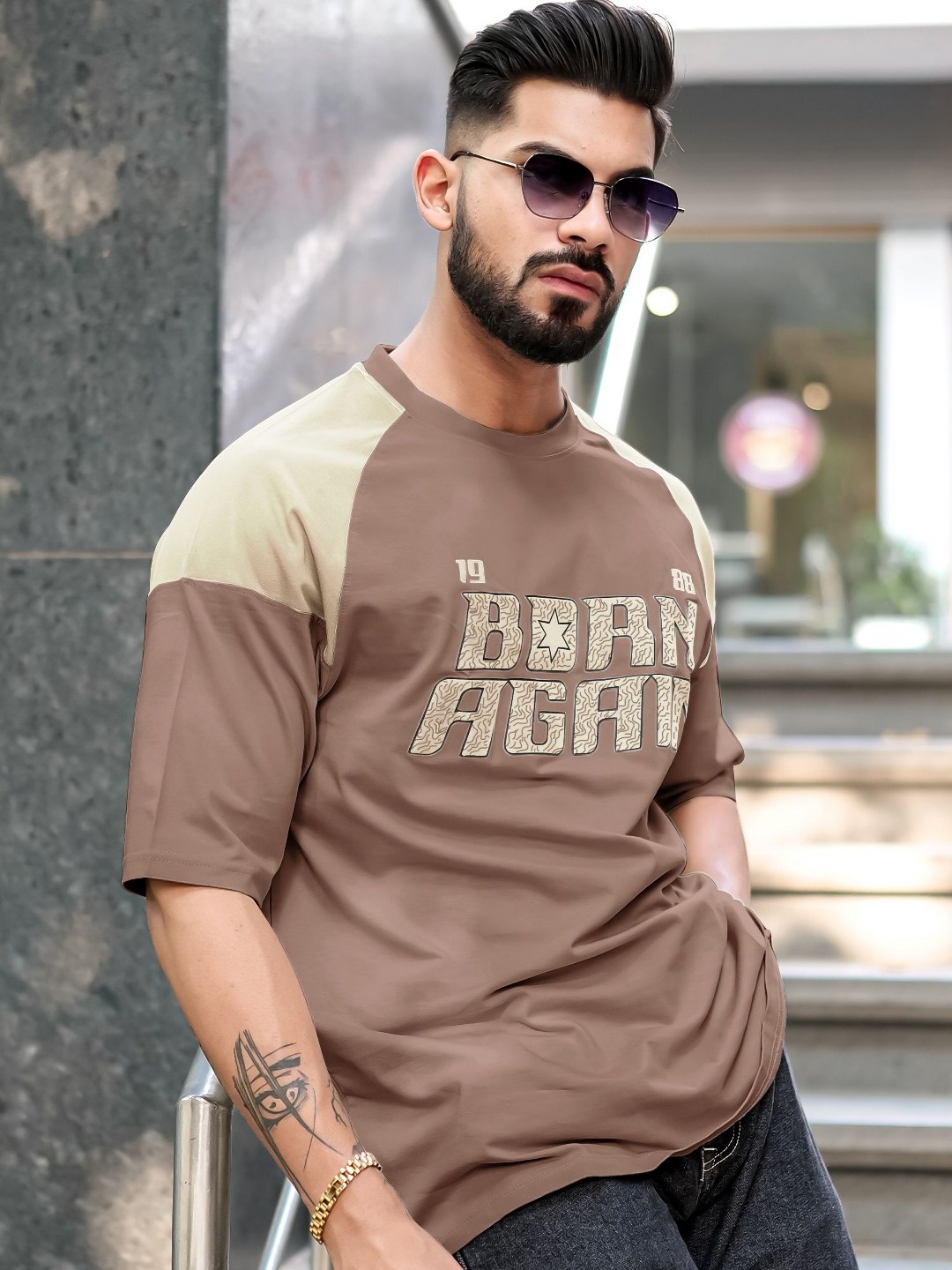 

Maniac Men Typography Printed Round Neck Cotton Oversized T-Shirt, Pink