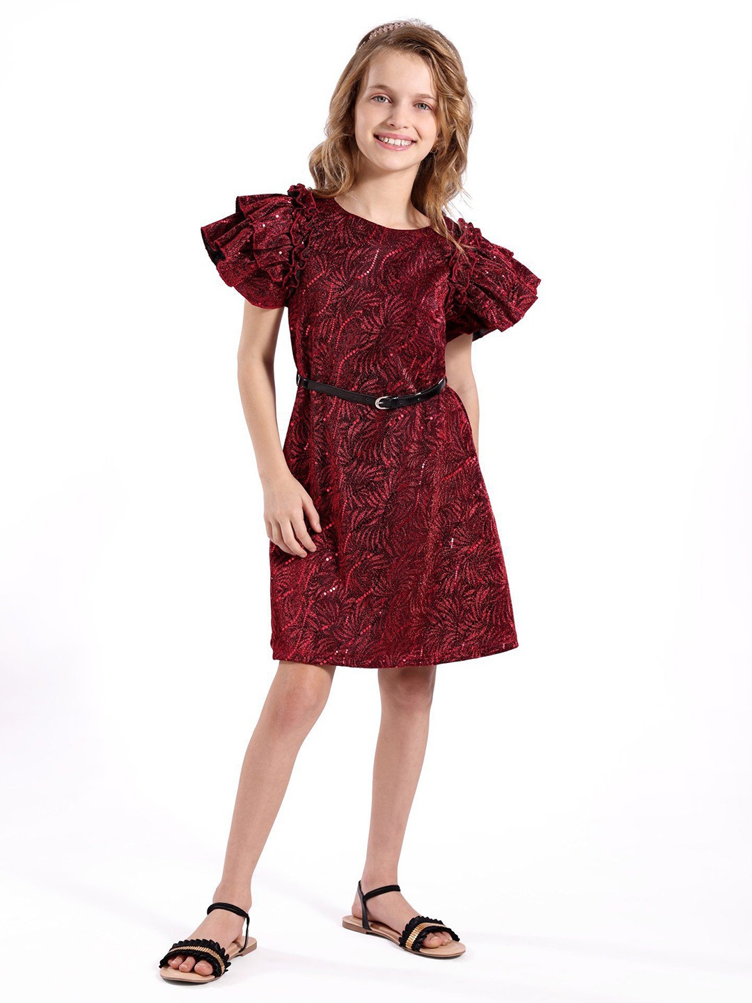 

Hola Bonita Girls Flutter Sleeve Fit & Flare Dress, Red