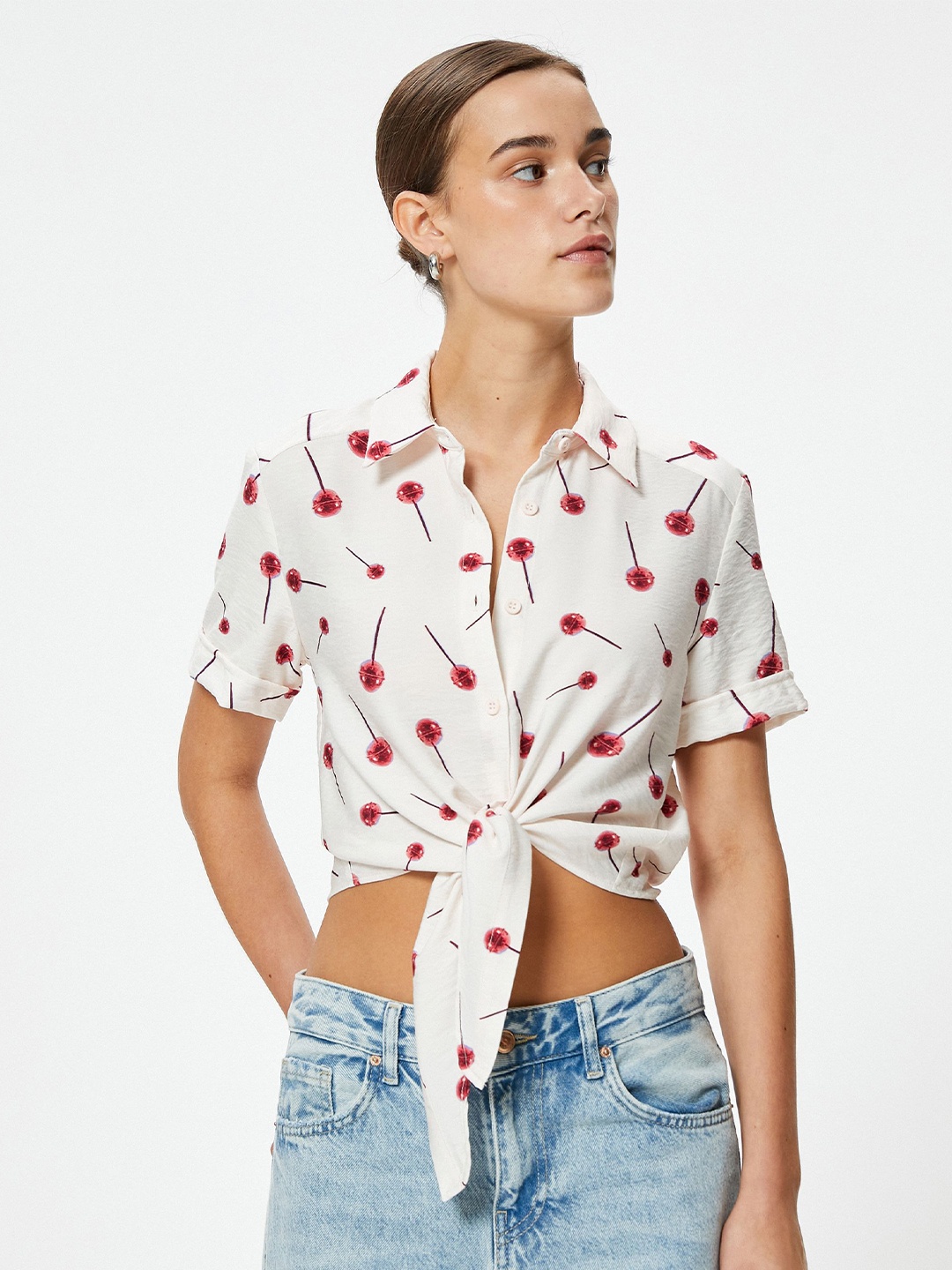 

Koton Women Spread Collar Printed Casual Shirt, Pink
