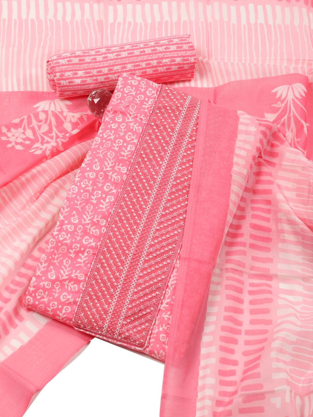 

Meena Bazaar Printed Unstitched Dress Material, Pink