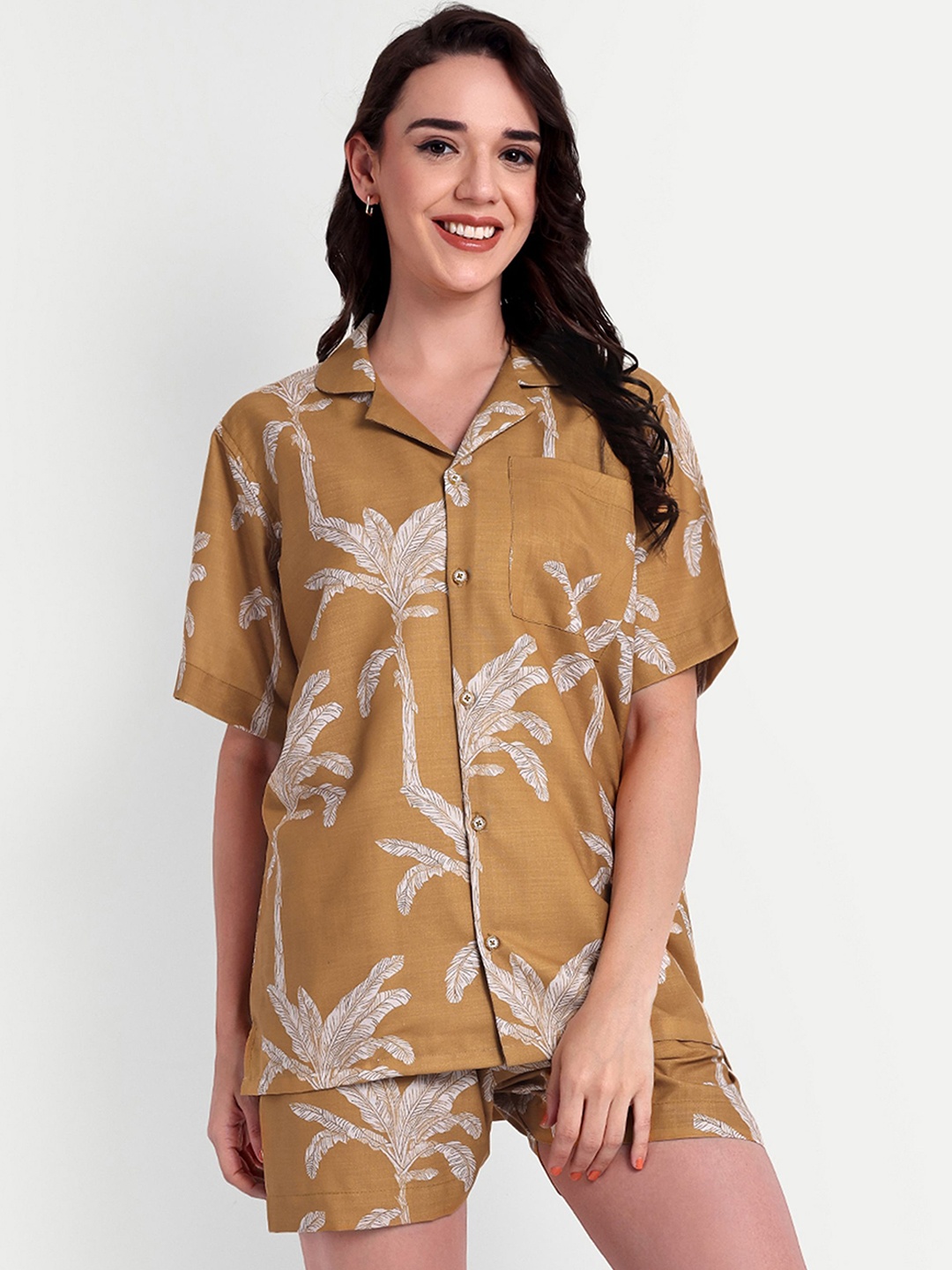 

TILISM Printed Pure Cotton Shirt With Shorts Co-Ords, Yellow