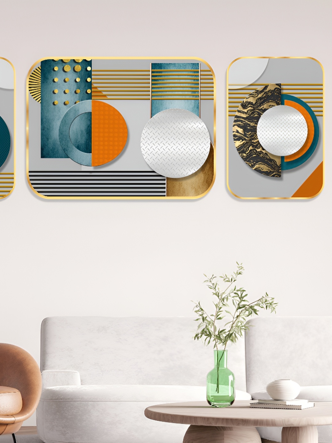 

SAF Grey & Orange 3 Pieces Wooden Abstract Wall Art