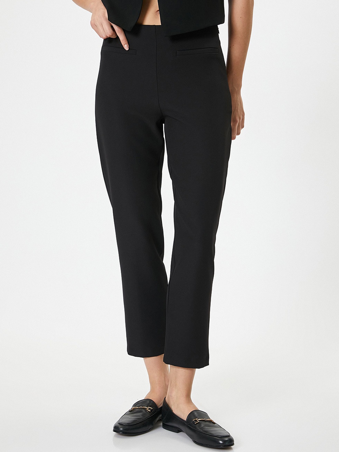 

Koton Women Slim Fit High-Rise Trousers, Black
