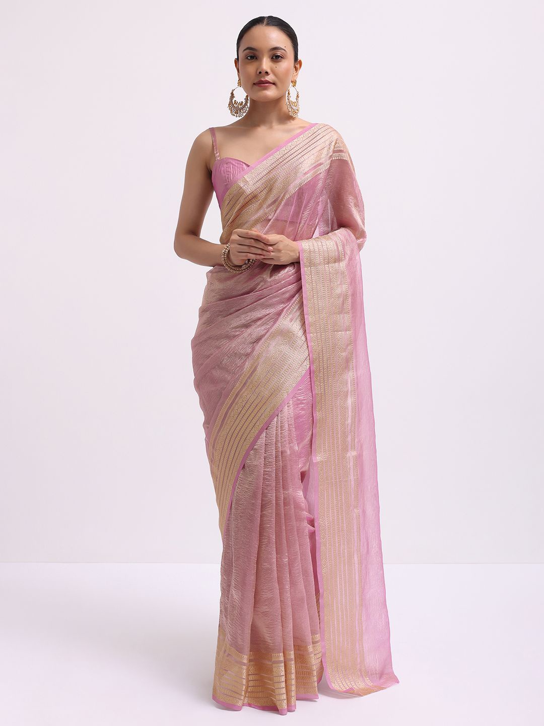 

KALKI Fashion Zari Chanderi Saree, Pink
