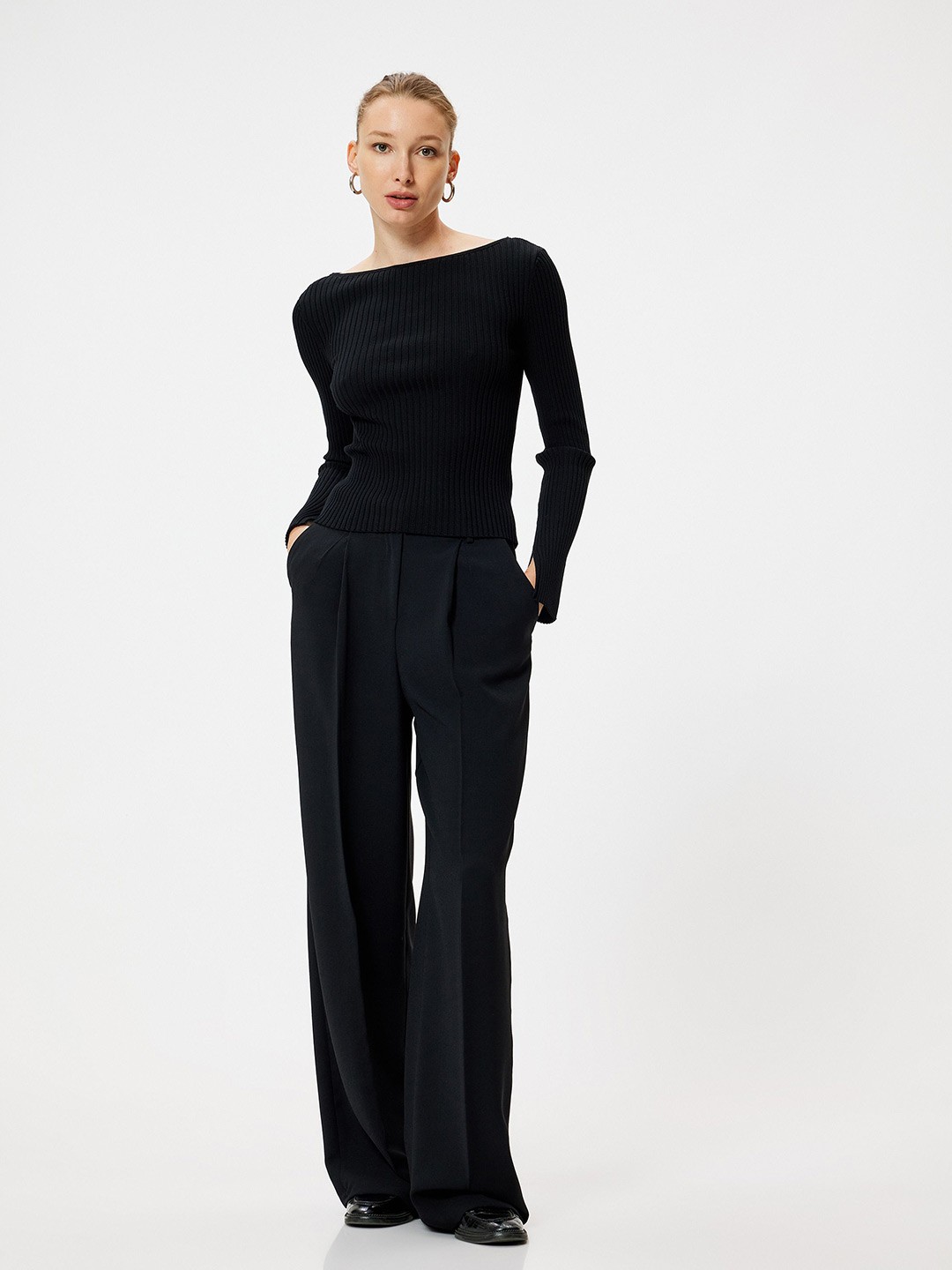 

Koton Women Ribbed Pullover, Black