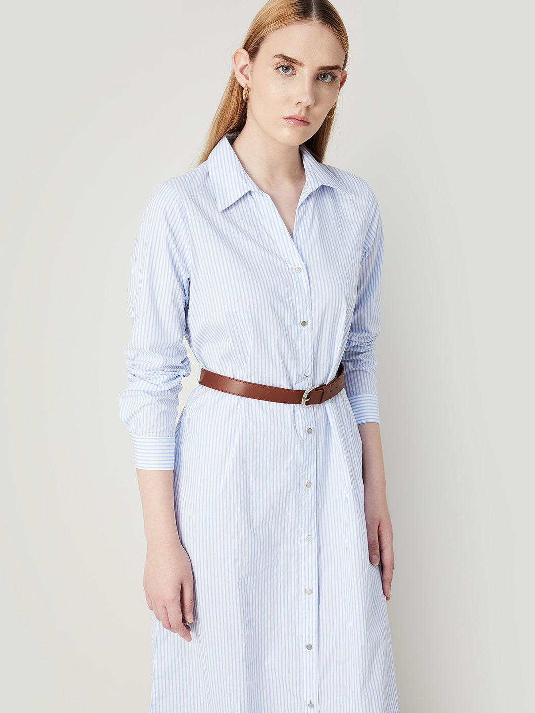 

CODE by Lifestyle Striped Shirt Midi Dress, Blue