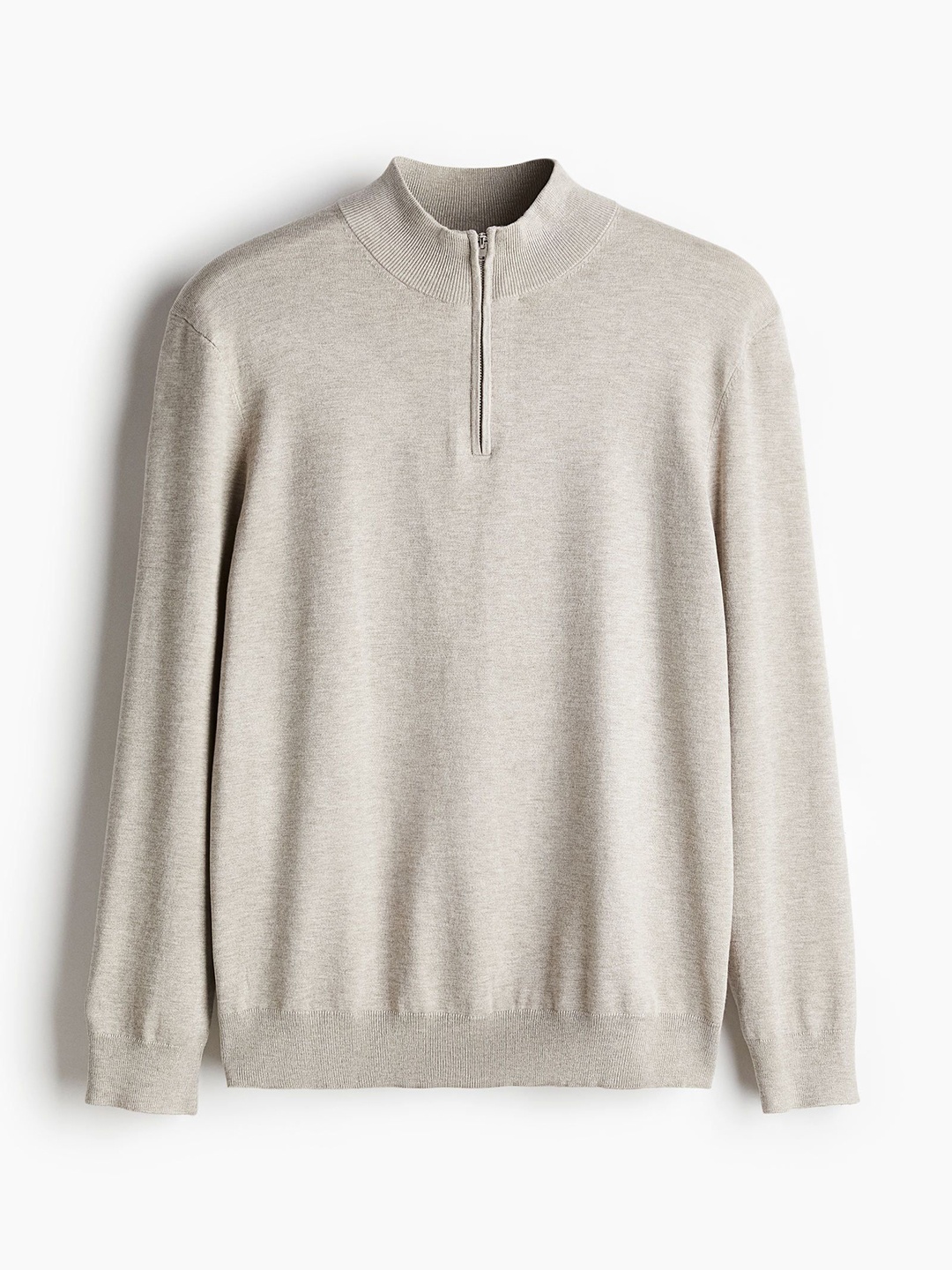 

H&M Slim Fit Zip-Top Fine-Knit Jumper, Beige