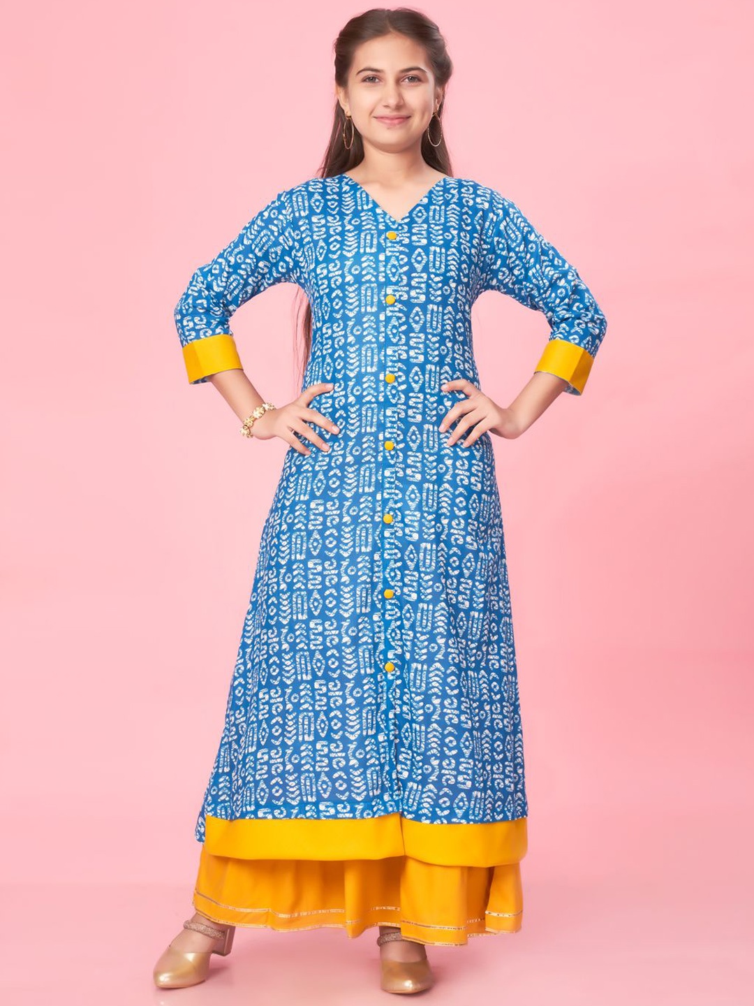 

BAESD Girls Geometric Printed Regular Cotton A-Line Kurta, Blue