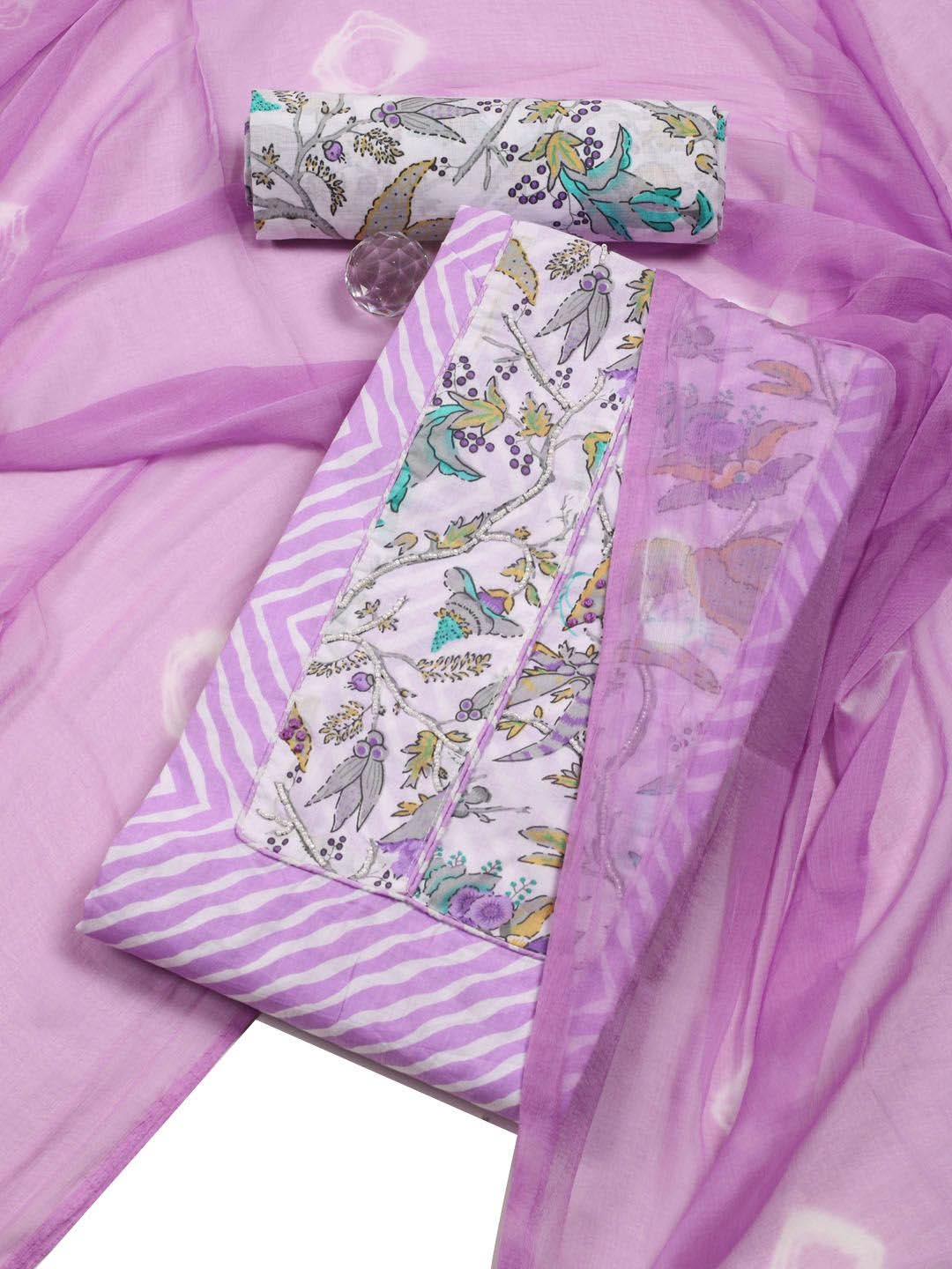 

Meena Bazaar Printed Unstitched Dress Material, Purple