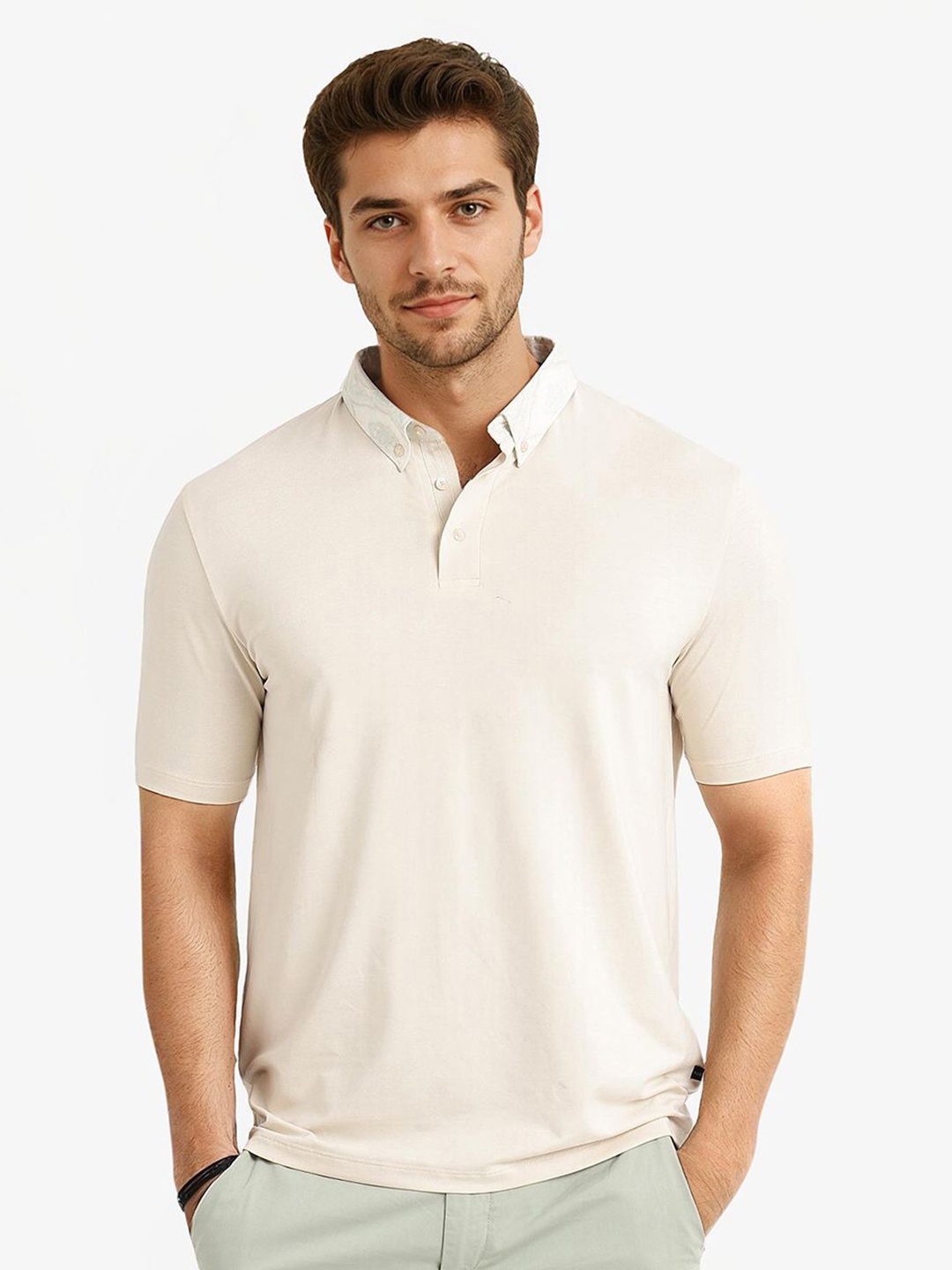 

RARE RABBIT Men V-Neck Raw Edge T-shirt, Off white