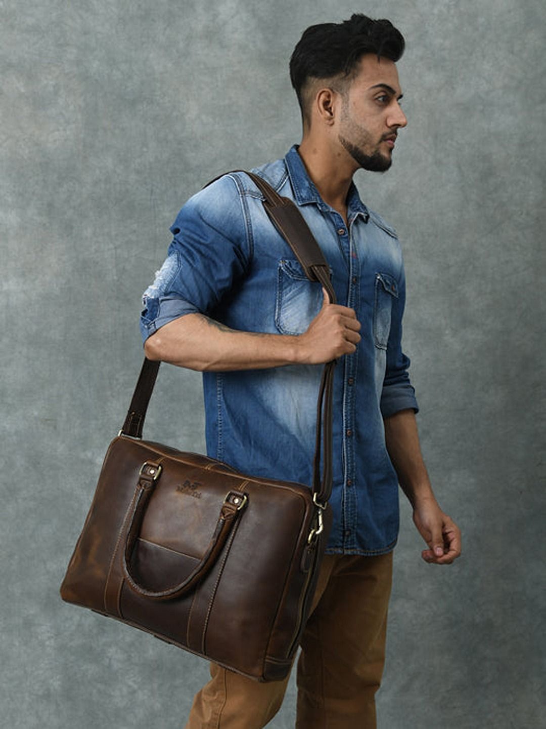 

MaheTri Unisex Leather Laptop Bag, Brown