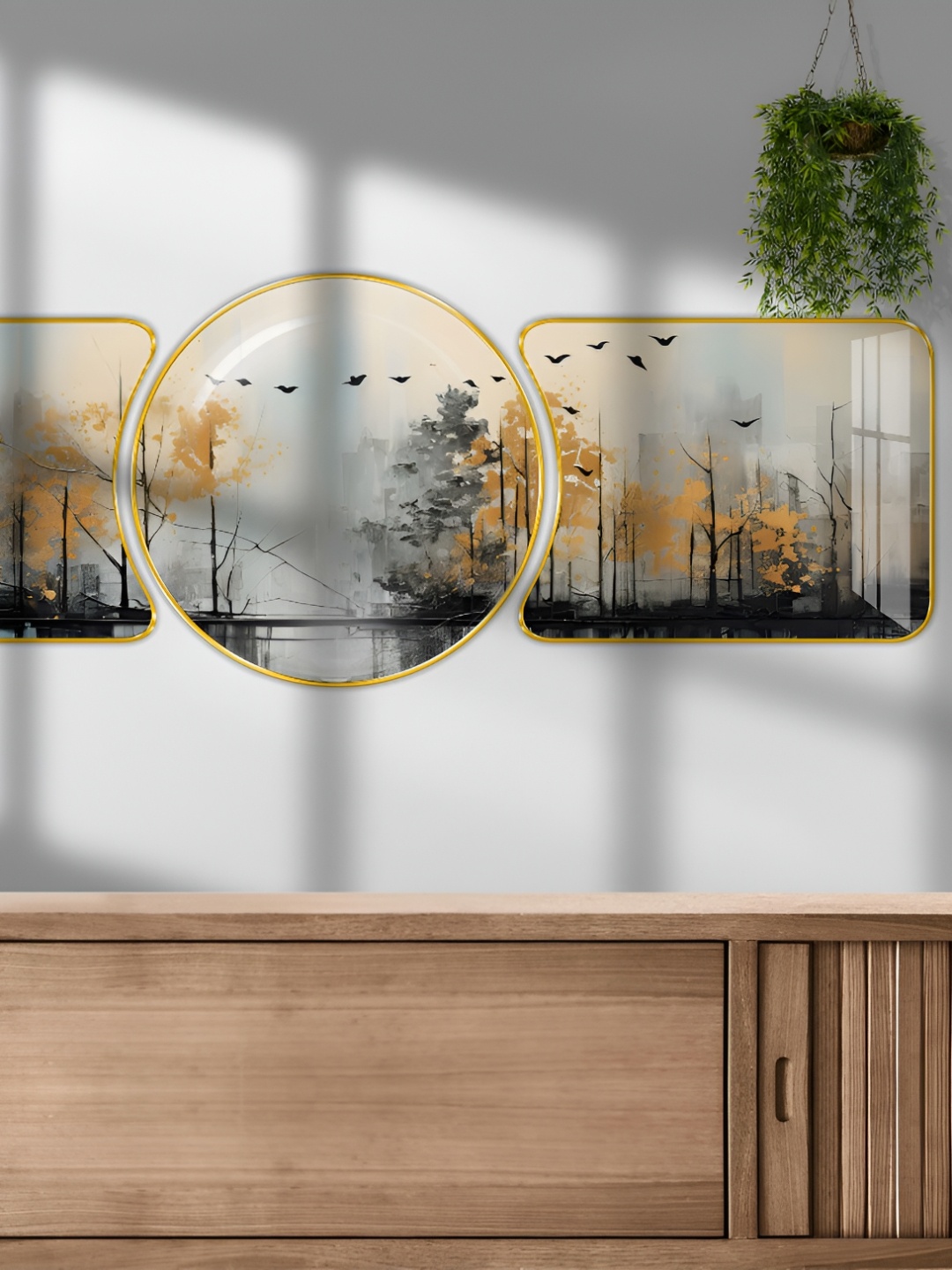 

SAF Grey & Beige 1 Piece Wood Abstract Wall Paintings