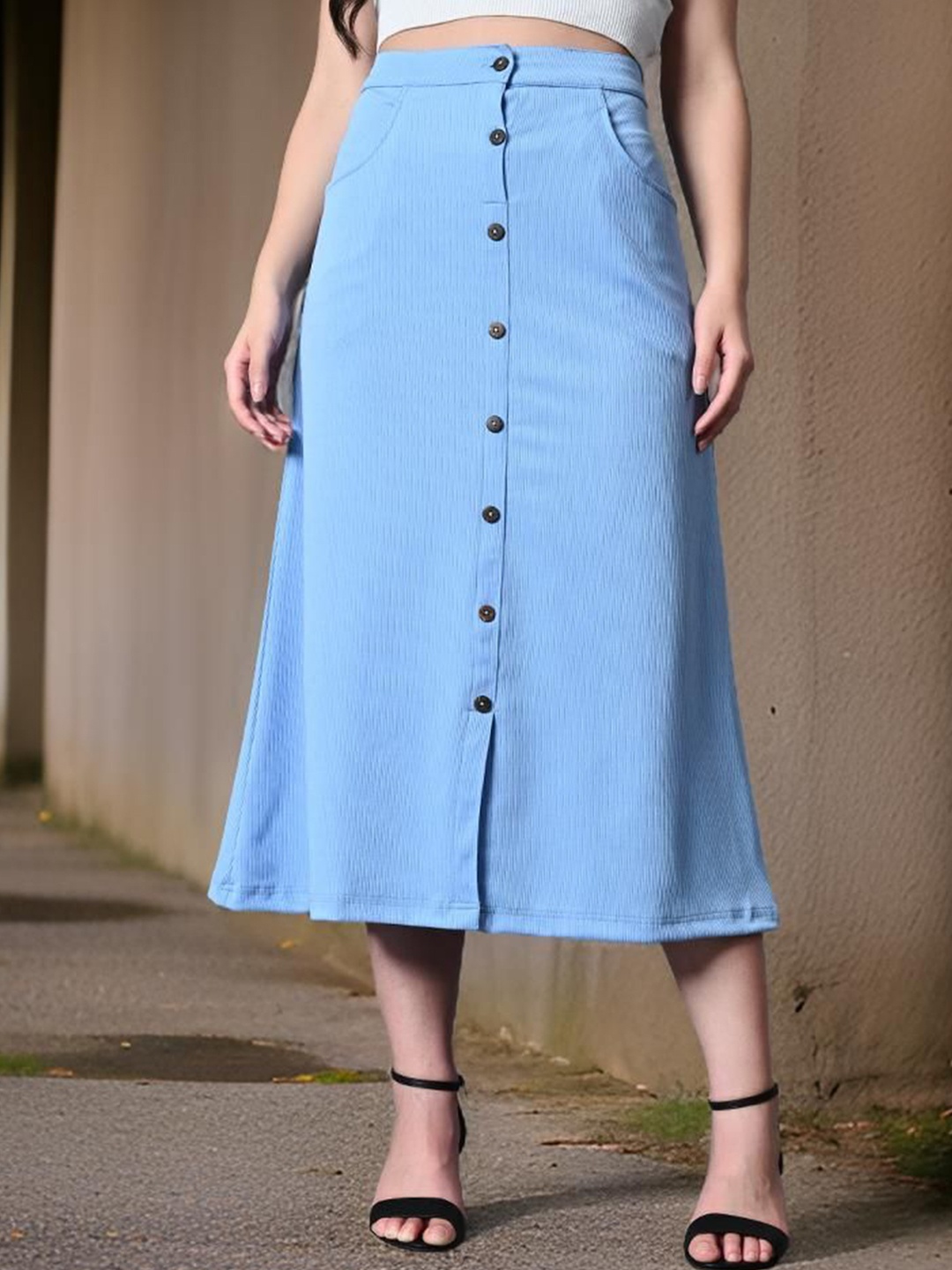 

Myshka Ribbed A-Line Maxi Skirts, Blue