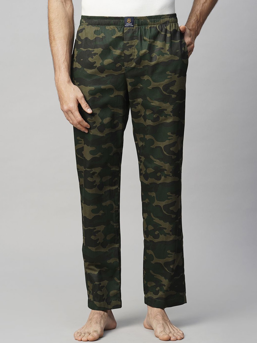 

URBAN SCOTTISH Men Printed Pure Cotton Lounge Pants, Green