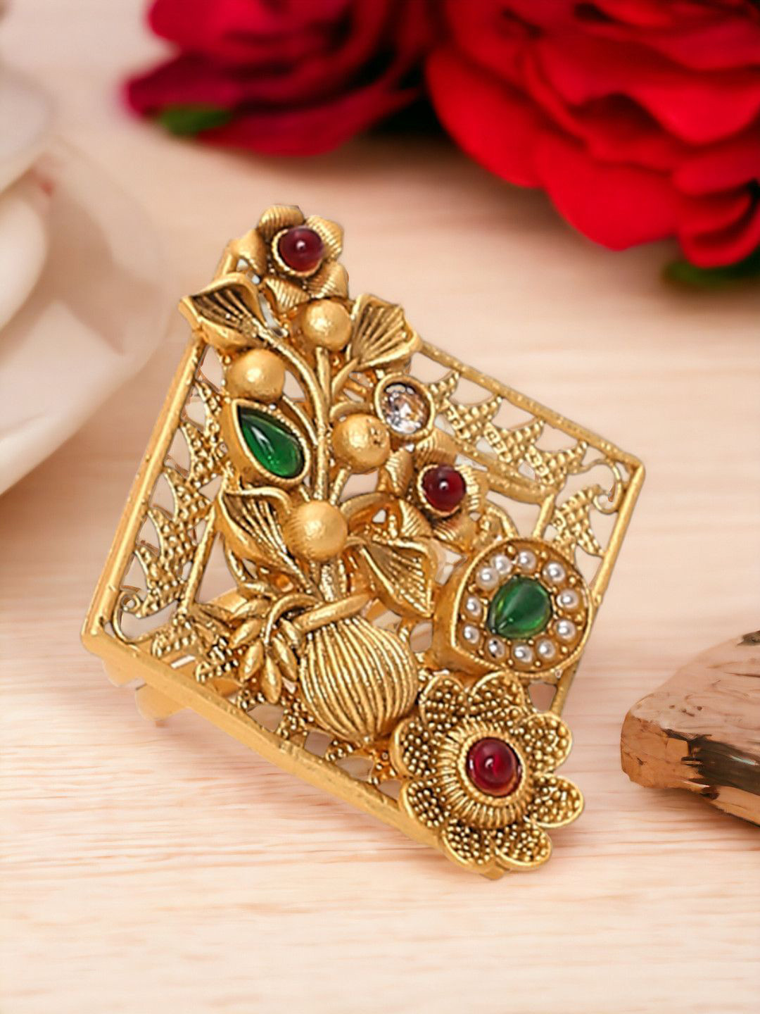 

Anouk Gold-Plated Stone Studded Finger Ring