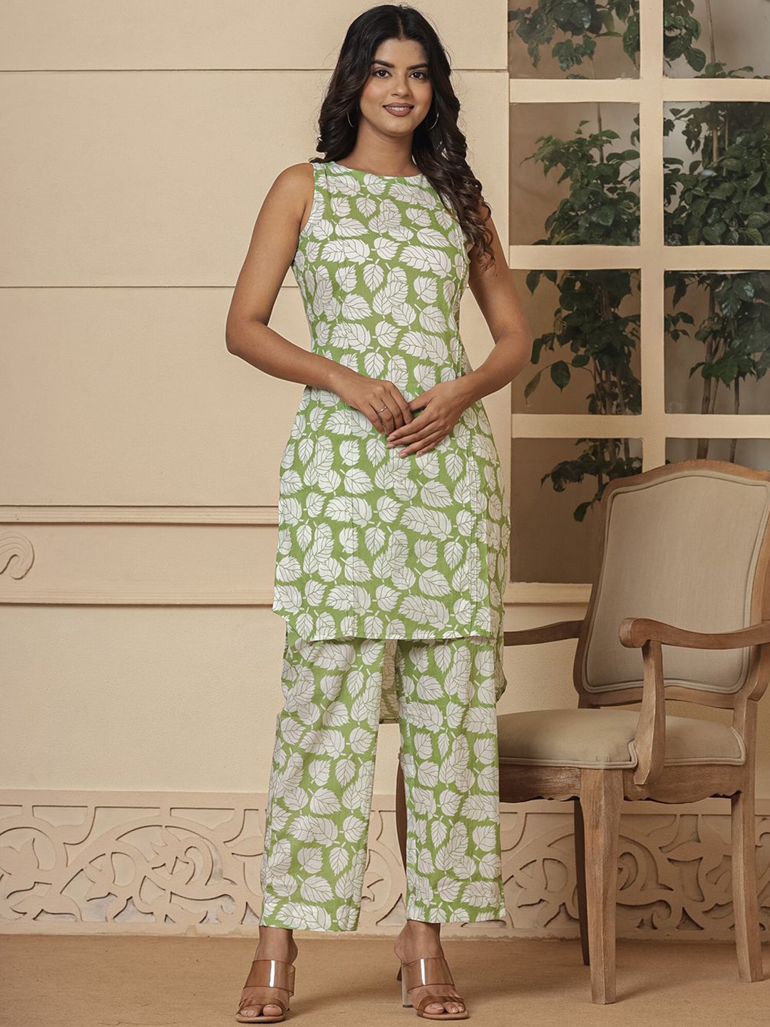 

Yufta Printed Cotton Tunic With Trouser Co-Ords, Green