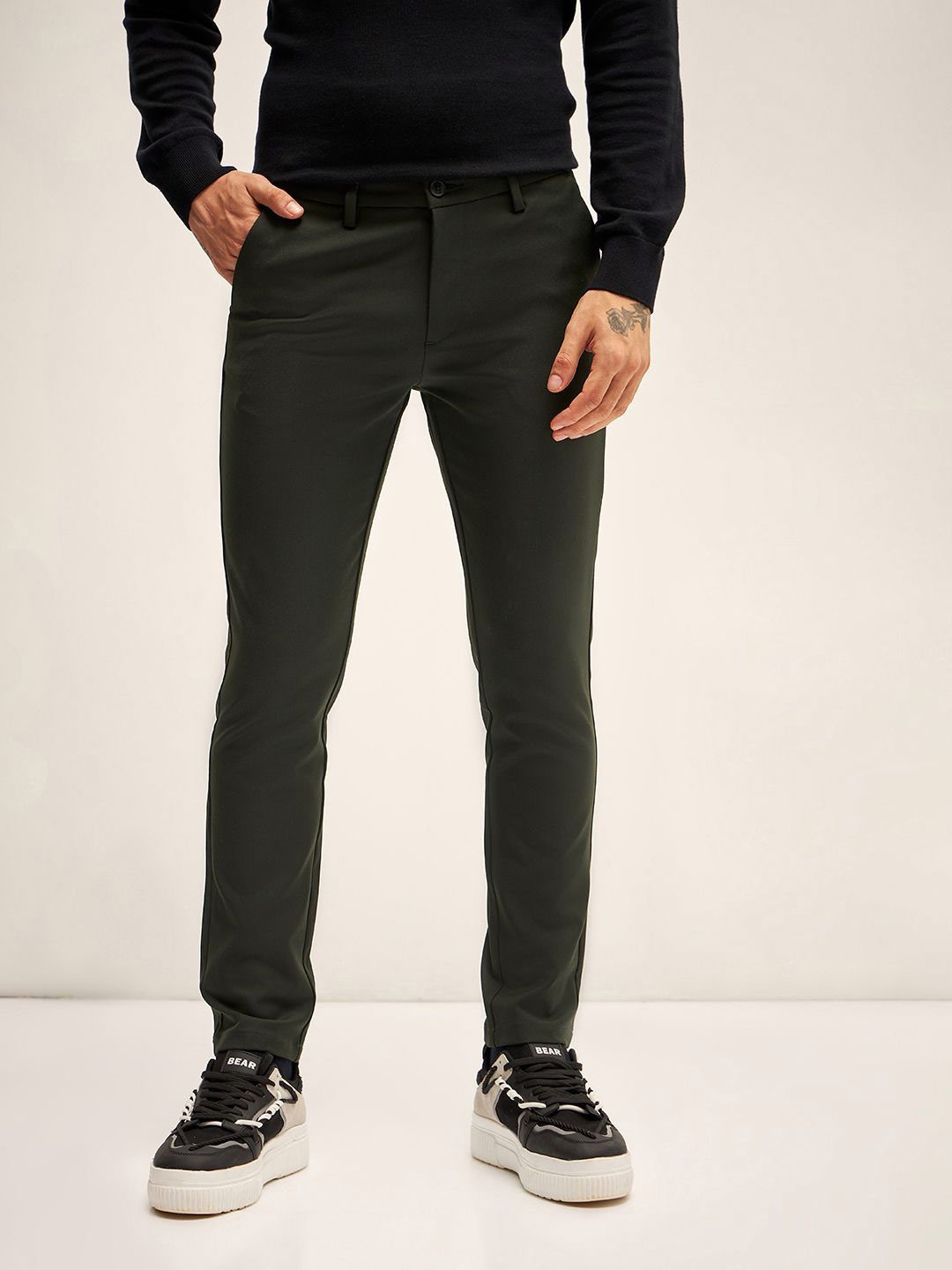 

THE BEAR HOUSE Men Slim Fit Chinos Trousers, Olive