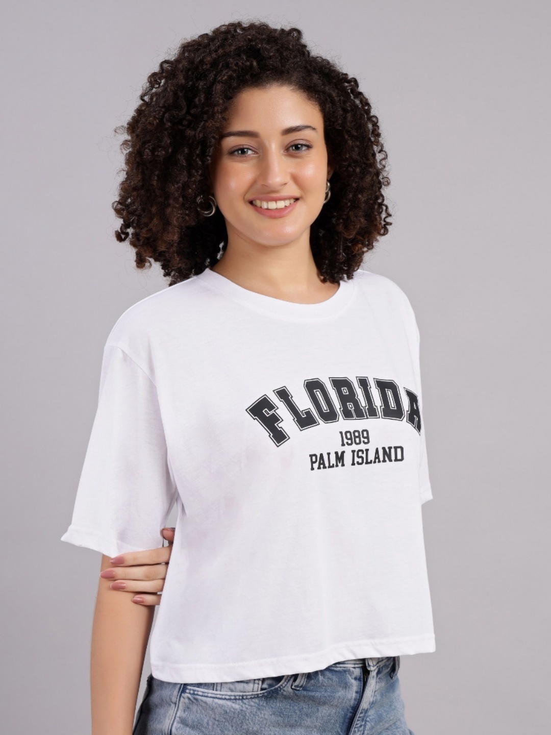 

VISO Women Typography Printed Applique T-shirt, White