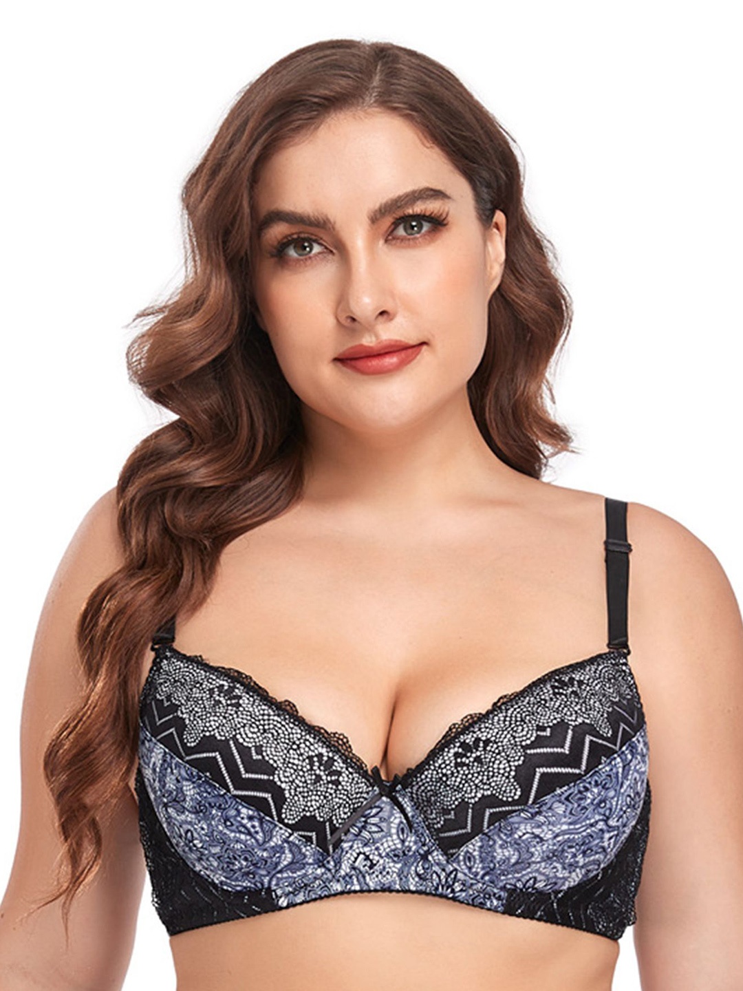 

LULU & SKY Floral Bra Medium Coverage Lightly Padded, Black