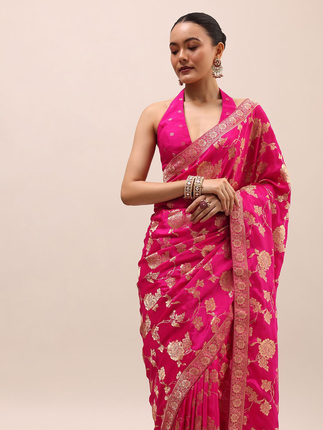 

KALKI Fashion Woven Design Zari Silk Blend Saree, Pink