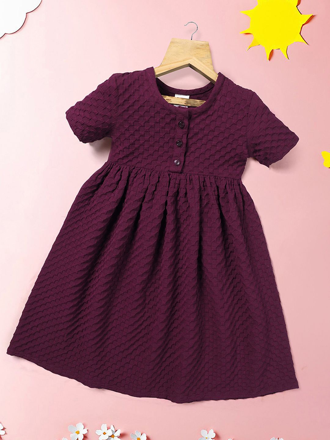 

OMPAX Girls Self Design Fit & Flare Dress, Purple
