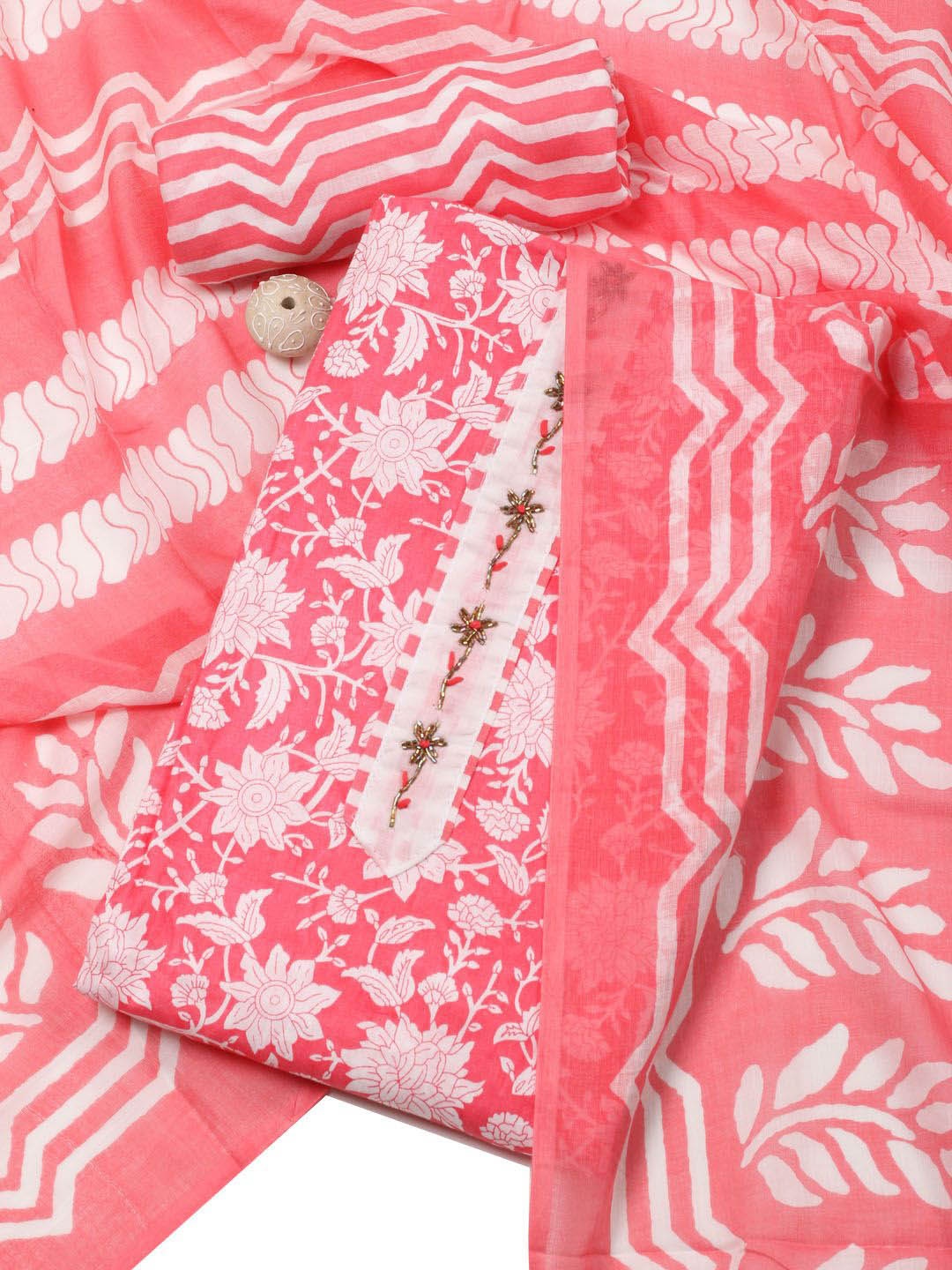 

Meena Bazaar Printed Unstitched Dress Material, Pink