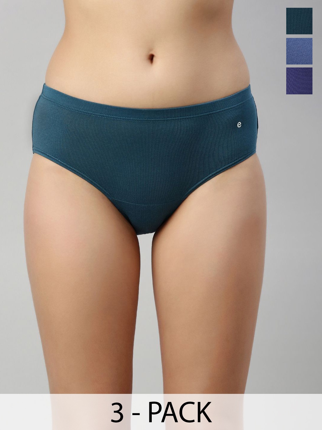 

Enamor Pack of 3 Stretch Cotton Antimicrobial And Stain Releas Finish Hipster Panty Cr17, Blue