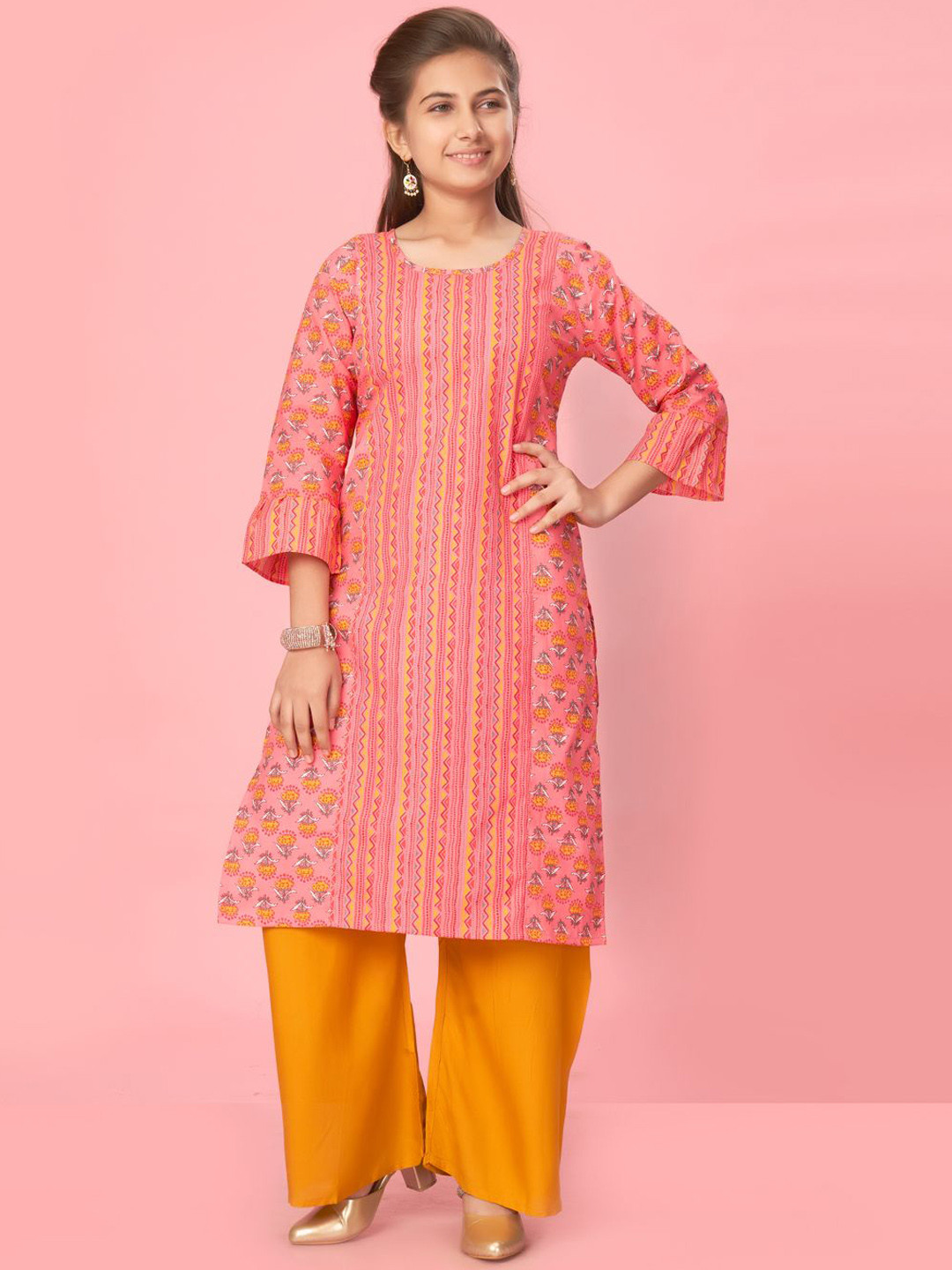 

BAESD Girls Floral Printed Cotton A-Line Kurta, Red