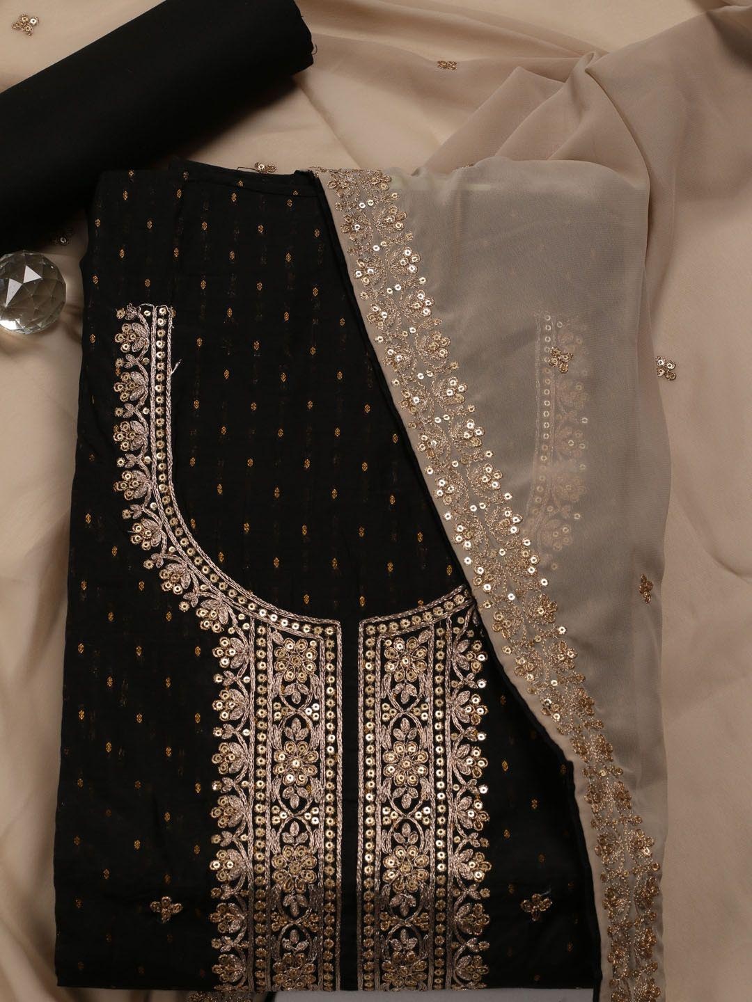 

Meena Bazaar Embroidered Art Silk Unstitched Dress Material, Black