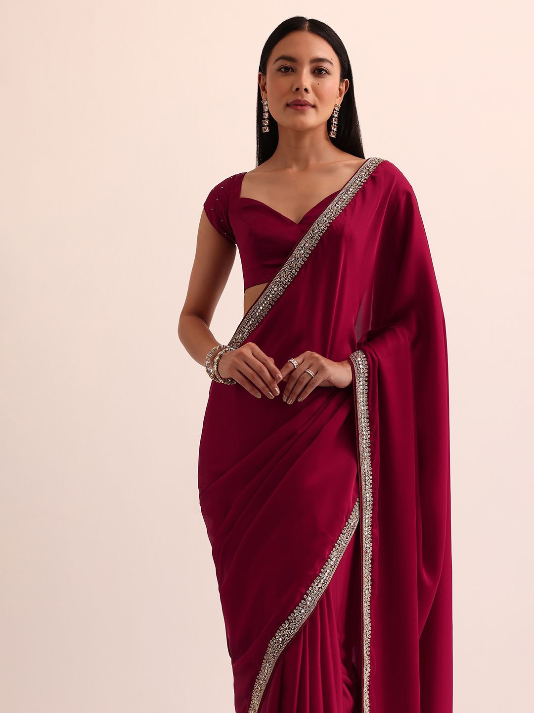 

KALKI Fashion Embroidered Satin Saree, Red