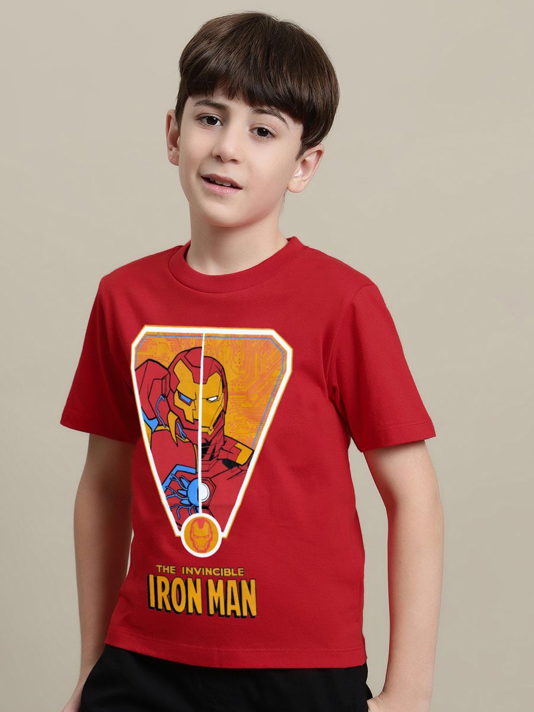 

Kids Ville Boys Iron Man Graphic Printed Round Neck Cotton T-Shirt, Red