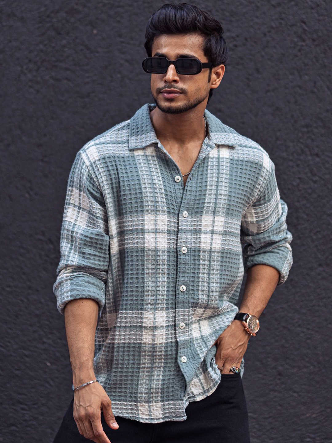

Powerlook Men Tartan Checks Opaque Checked Casual Shirt, Grey