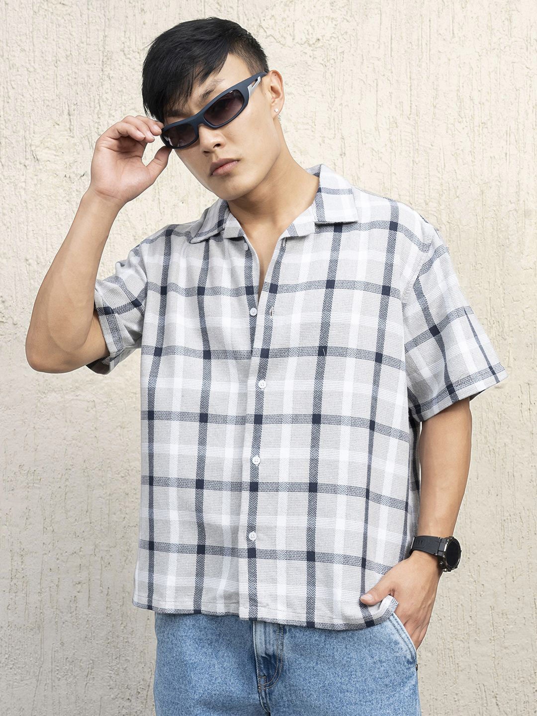 

Hubberholme Men Standard Spread Collar Checked Cotton Oversized Casual Shirt, Green