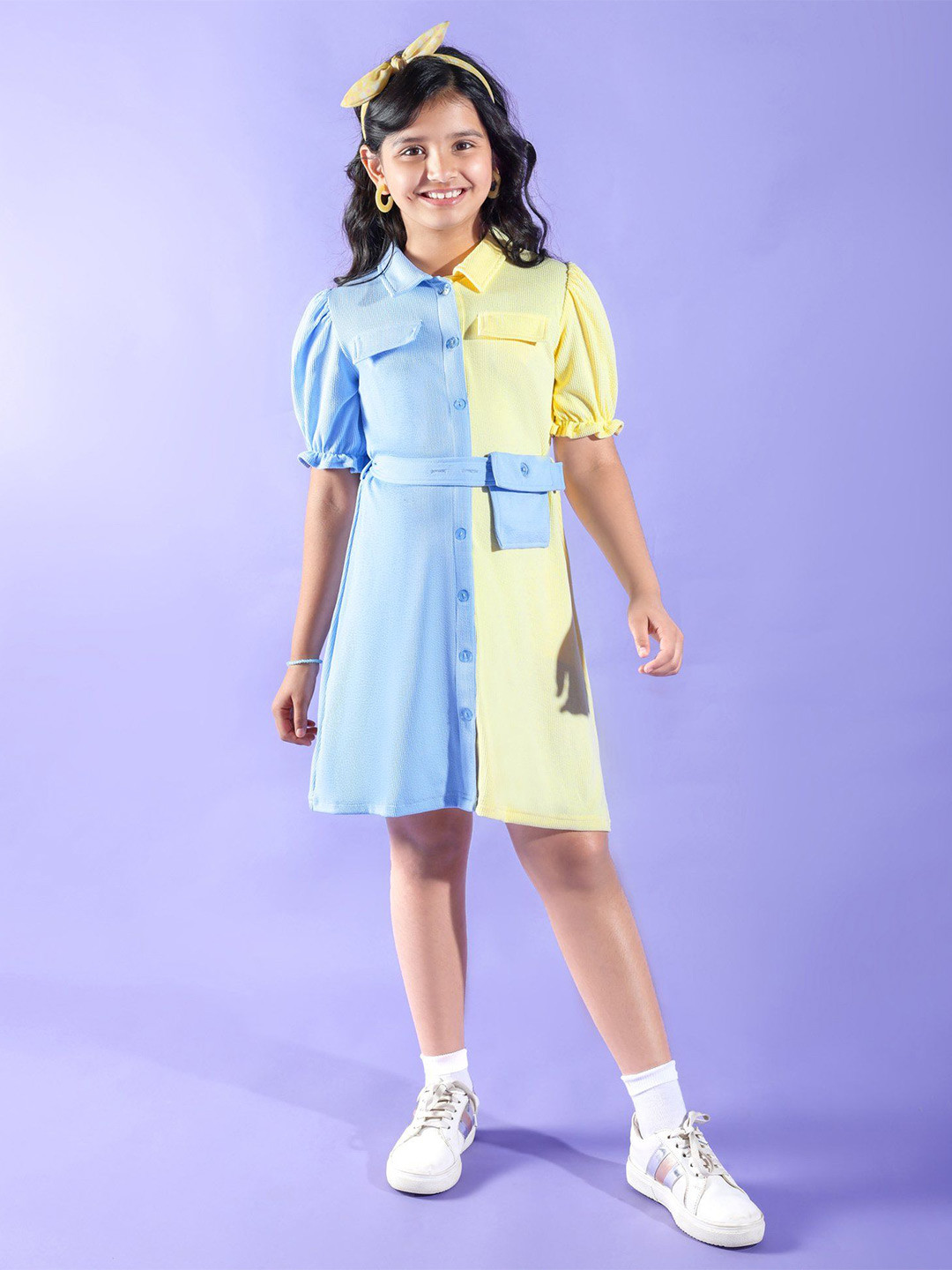 

Hola Bonita Girls Colourblocked Shirt Dress, Blue