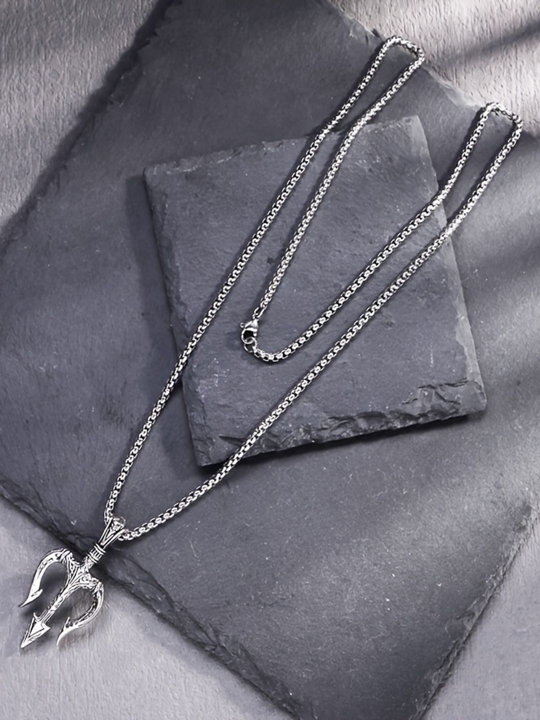 

KRENOZ Men Silver-Plated Stainless Steel Pendant With Chain
