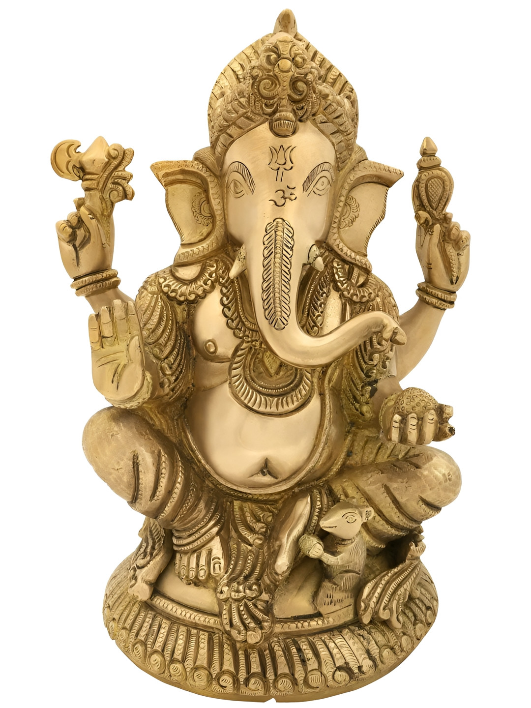 

Exotic India Gold-Toned Lord Ganesha Seated on Small Round Chowki Idol Showpiece